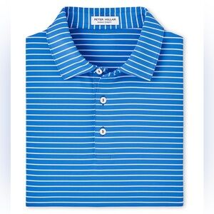 Peter Millar Mako Blue Drum Performance Polo MF24EK08S Striped Golf XL